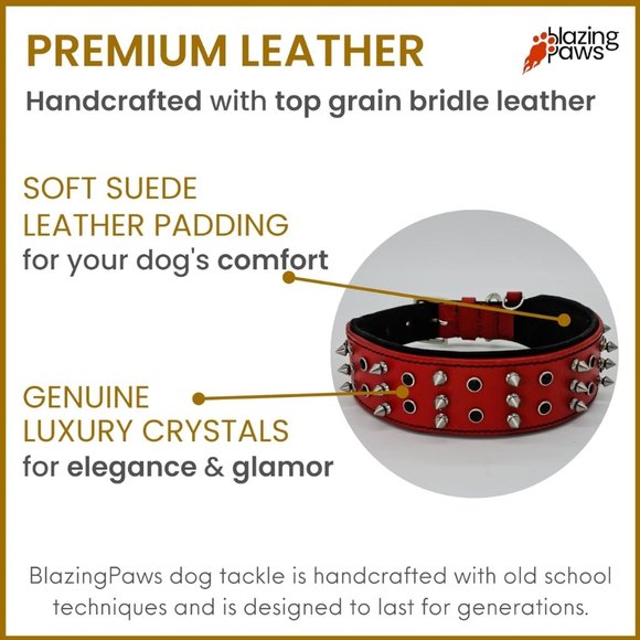 BlazingPaws Sabrington Spiked Leather Dog Collar XL (19-22in) - Picture 4 of 6